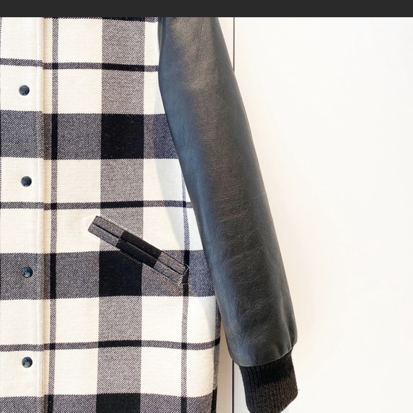 SANDRO Paris plaid wool coat with leather arms - Picture 2 of 15